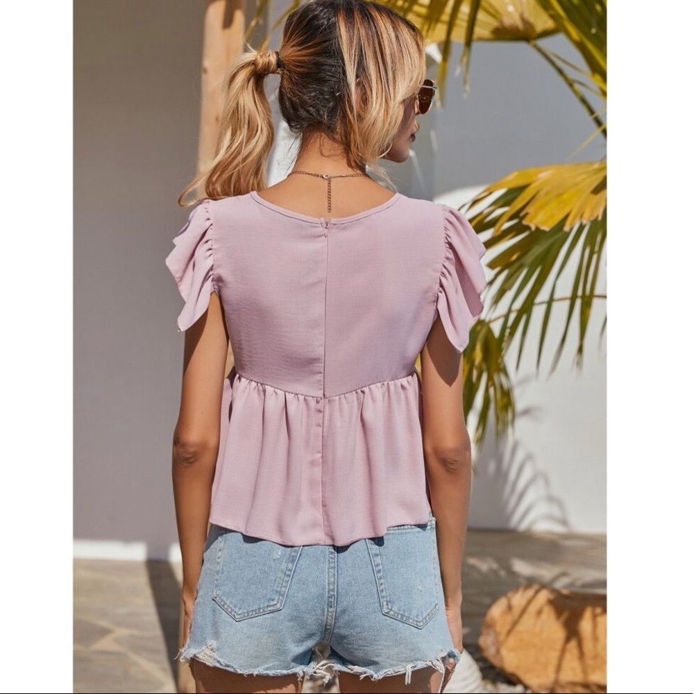 Shein Solid Ruffle Hem Top - Picture 2 of 5